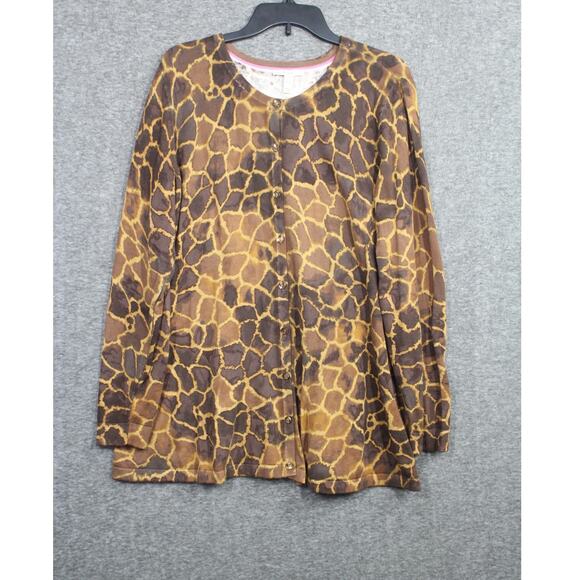 Isaac Mizrahi Cardigan Button Down Giraffe Print Sweater Size XL Brown and Tan - Picture 1 of 6